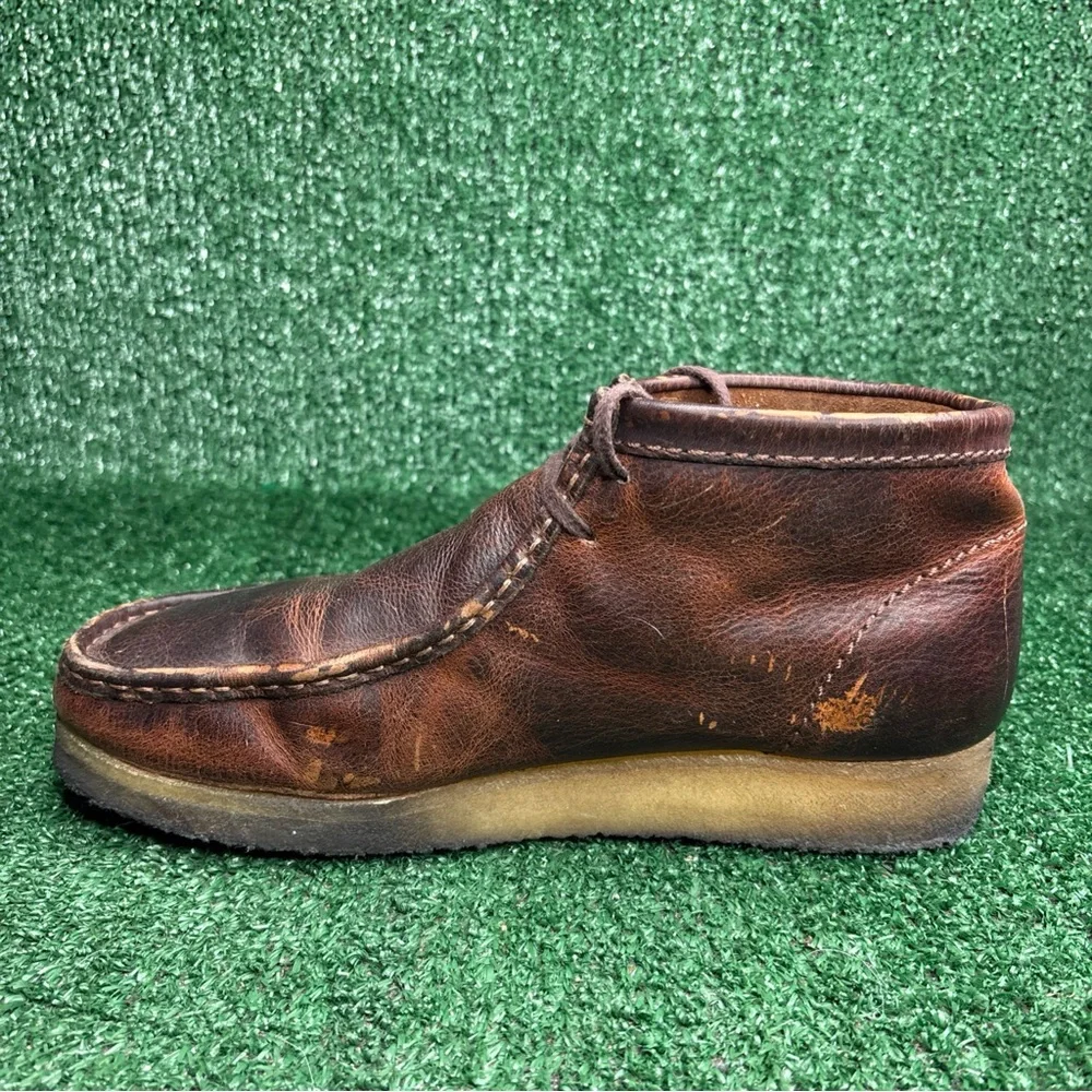 Clarks Wallabee Dark Brown Distressed Leather‎ Moccasin Loafer Shoe Men Size 10